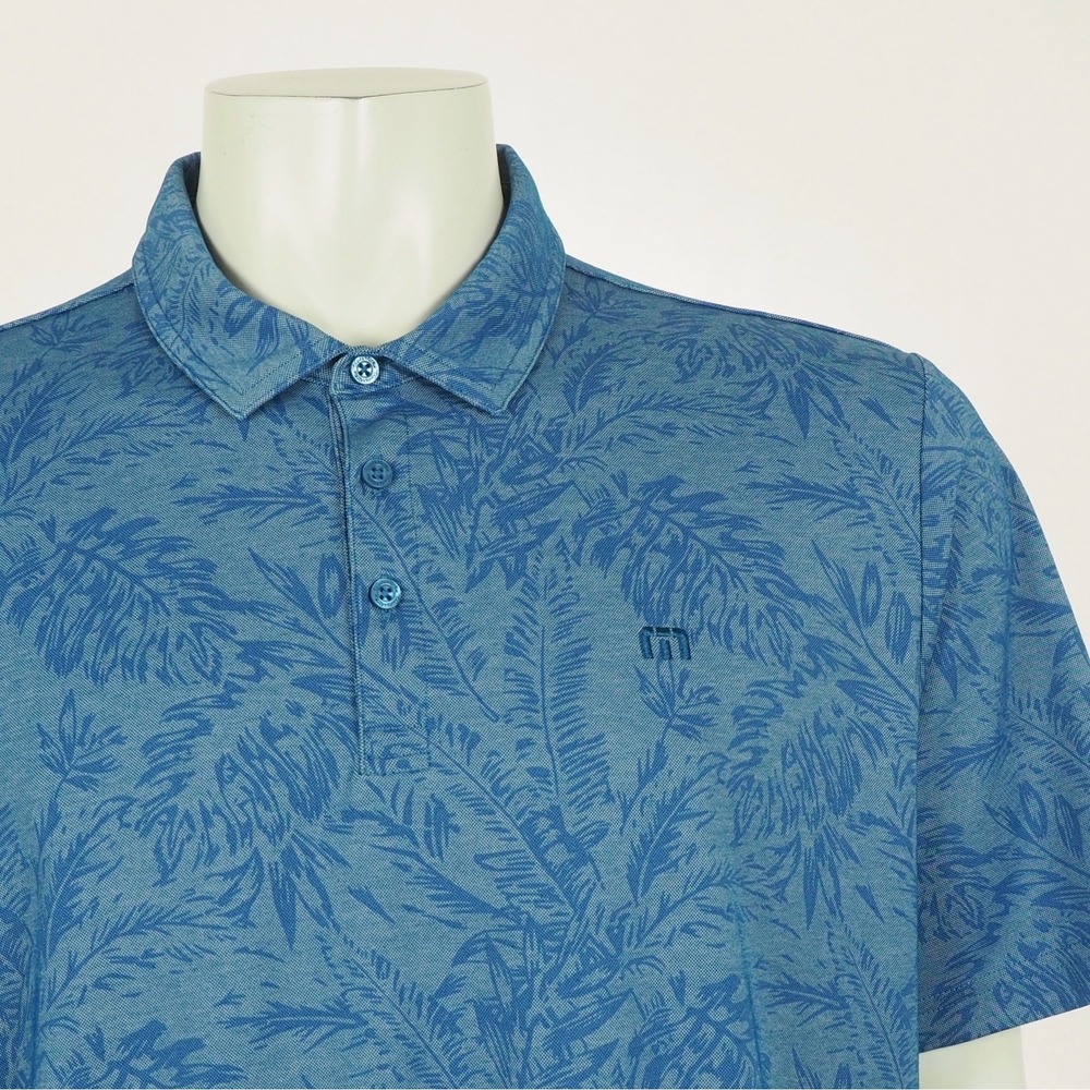 New Travis Mathew Forever Young Golf Polo Shirt Mens 2XL XXL Blue Floral Stretch - Picture 2 of 4
